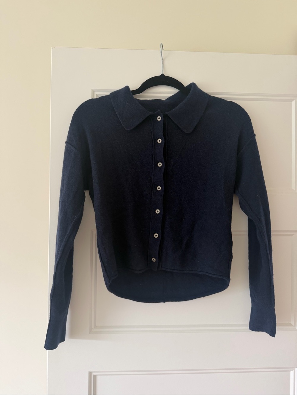 Pilcro Navy Collared Button-Up Knit Cardigan 100% cashmere size small